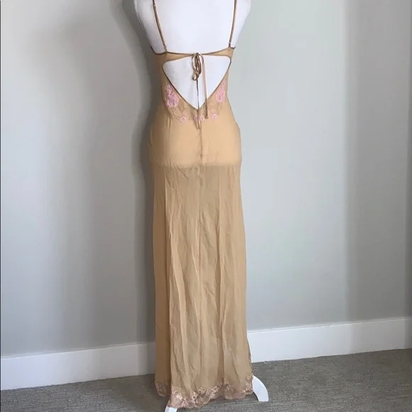 Victoria’s Secret Nude Embroidered Silk Maxi Slip - Picture 8 of 13